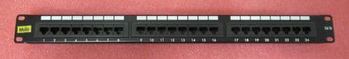 Mills 24 Port Cat5e RJ45 Ethernet 19" Rackmount 1U Rear Punch Patch Panel Black