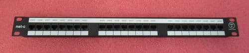 Net-C 24 Port Cat5e RJ45 Ethernet 19" Rackmount 1U Rear Punch Patch Panel Black