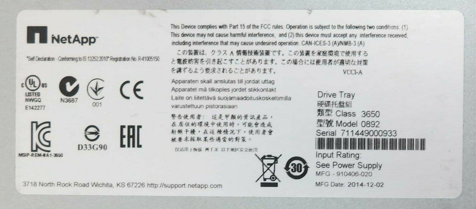 Netapp E-Series E-X5682A-QS-R6 0892 Storage Array 12x 3 5