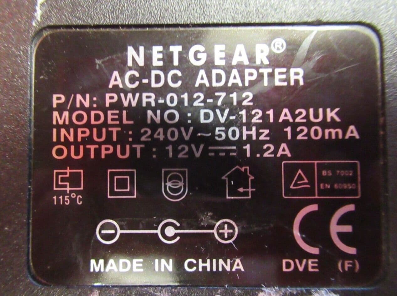 Alimentation Secteur Netgear DV-1280 - 12V 1A, Connecteur 5.5mm/2.1mm, D'occasion