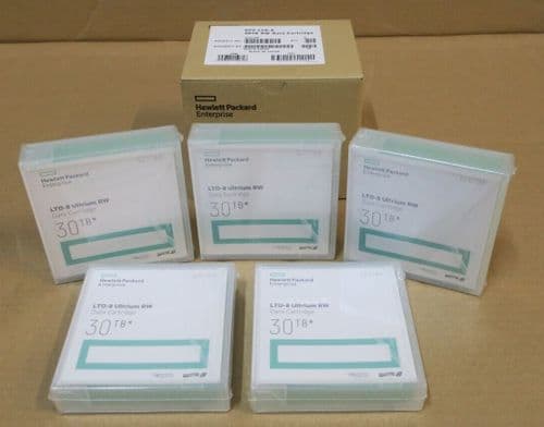New 5 x HPE LTO‑8 Ultrium 12TB / 30TB 2.5:1 RW Data Tape Cartridge Q2078A