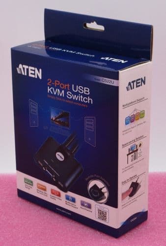 NEW Aten Dual-Port USB VGA 2 Computer KVM Switch with Wired 1.8m Remote