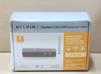 NEW Belkin Omniview E-Series 2-Port PS/2 KVM Switch F1DB102P2EAB