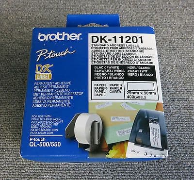 New Brother DK-11201 QL Address Labels Standard 29x90mm White Roll of 400