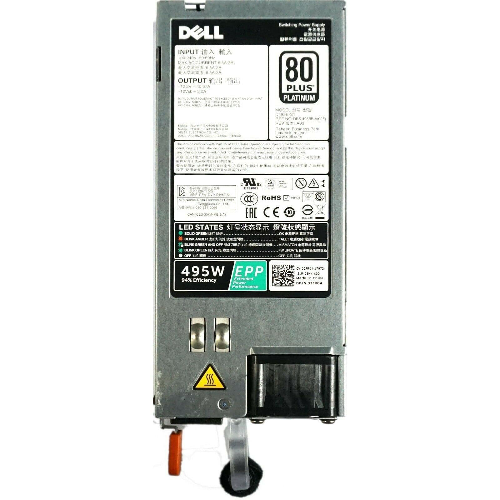 NEW Dell 495W 80Plus Platinum Redundant Power Supply PSU R630 R730 T630