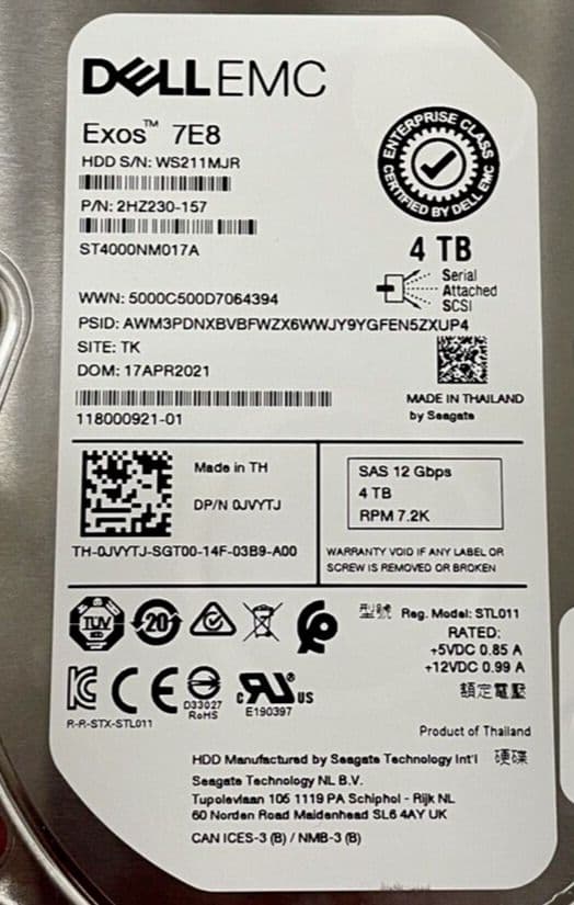 Disque Dur Dell Enterprise 2TB SAS 12G 7.2K - Réf. FVX7C, Occasion Reconditionné, Garanti 1 An