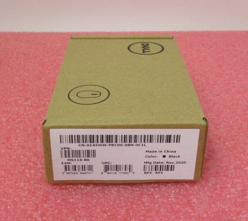 New Dell MS116-BK 145WW Wired Black Optical USB Scroll Wheel Mouse 1000dpi