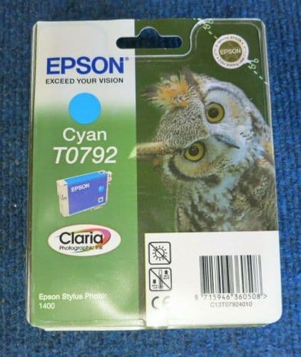 New Epson T0792 Singlepack Cyan Claria Photographic Ink Cartridge