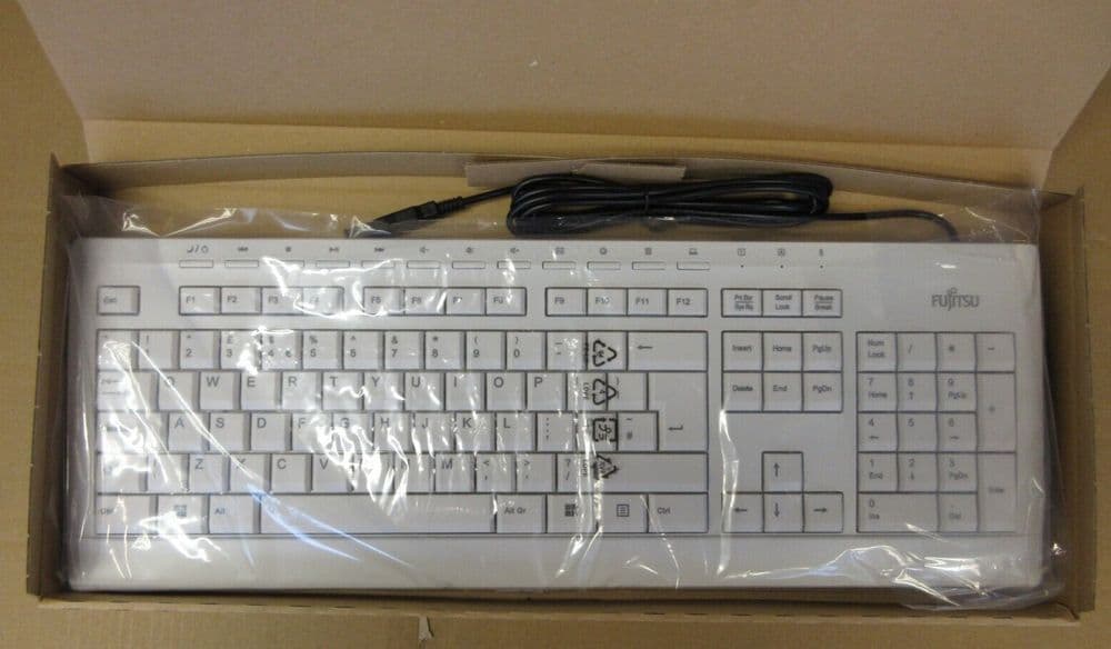 NEW Fujitsu KB521 White QWERTY Full-Size UK USB Wired Keyboard S26381-K521-L165