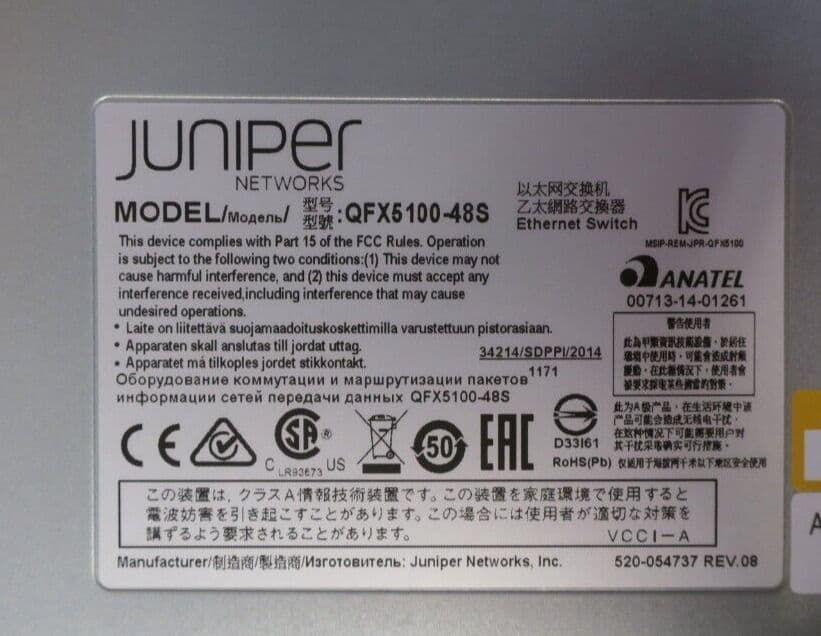 JUNIPER QFX5100-48T-AFI 48-PORT 10GbE/1GbE/100 MBPS RJ-45 Switch 2x AC, RCKMT In Owings Mills