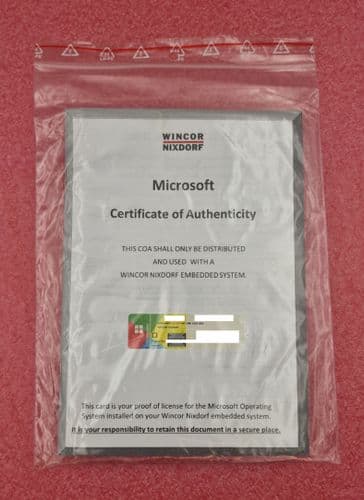 New Wincor Nixdorf Windows 10 IoT ENT CBB OS Certificate of Authenticity COA