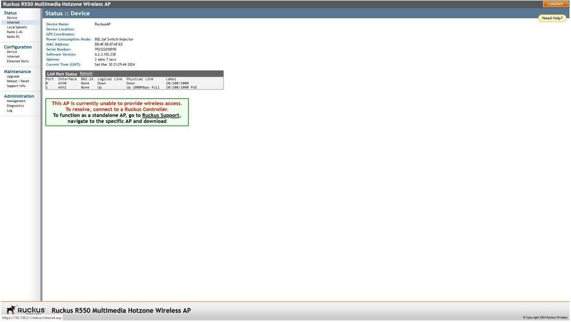 Ruckus R550 PoE Indoor Wi-Fi 6 802 11ax MU-MIMO Dual-Band Wireless ...