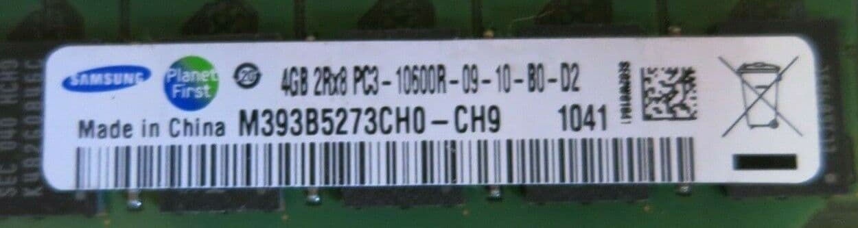 Samsung M393B5273CH0-CH9 4GB 2Rx8 PC3-10600 ECC CL9 240P RDIMM RAM