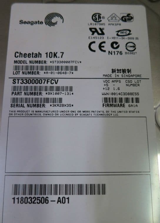 HDD Seagate Cheetah 300GB 15K Fibre Channel – ST3300007FCV – Ricondizionato Eccellente