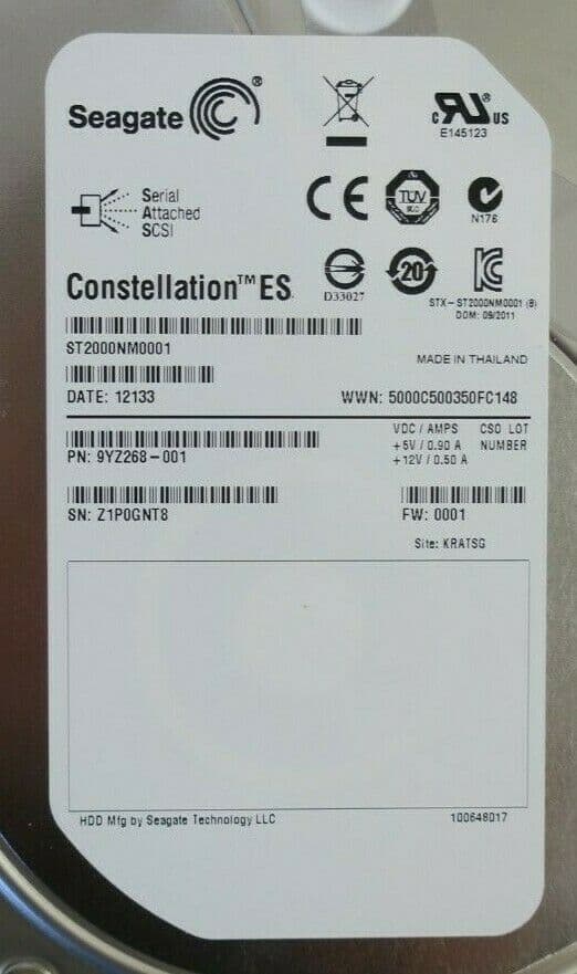 Disco Rigido Interno Seagate ST2000NM0001 2TB SAS 6Gb/s, 7200 RPM, 3.5 Pollici - Per Server E Storage