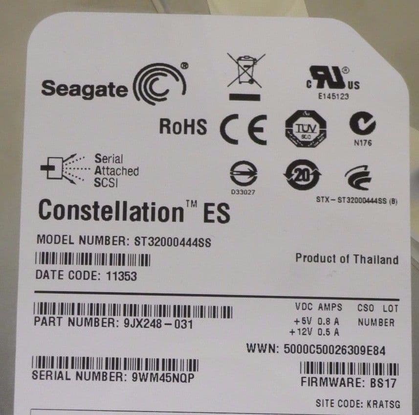 SEAGATE - ST32000444SS - 2TB 7.2K SAS 6.0Gbps 3.5Inch 16MB Cache Hard Drive