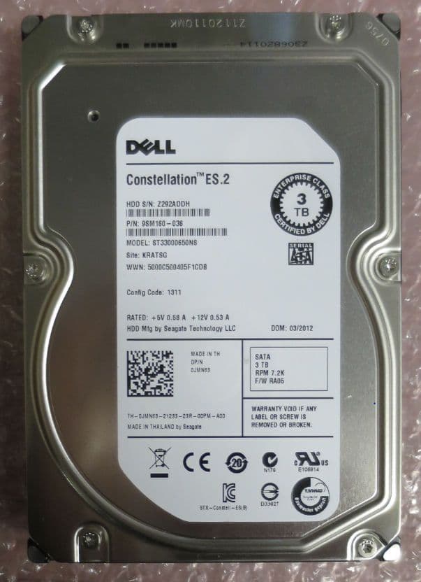 Seagate Constellation ES 2 ST33000650NS 3TB 7 2k SATA 3 5" HDD 9SM160 ...