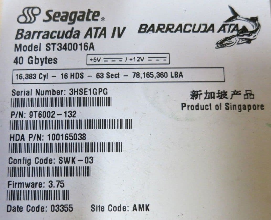 Seagate ST340016A 9T6002-132 Barracuda ATA 40GB 7200RPM 2MB 3 5" ATA ...