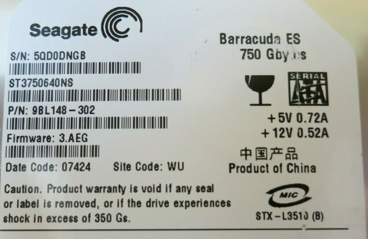 Seagate ST3750640NS Barracuda ES 750GB 7200RPM SATA 16MB 3 5" Internal HDD