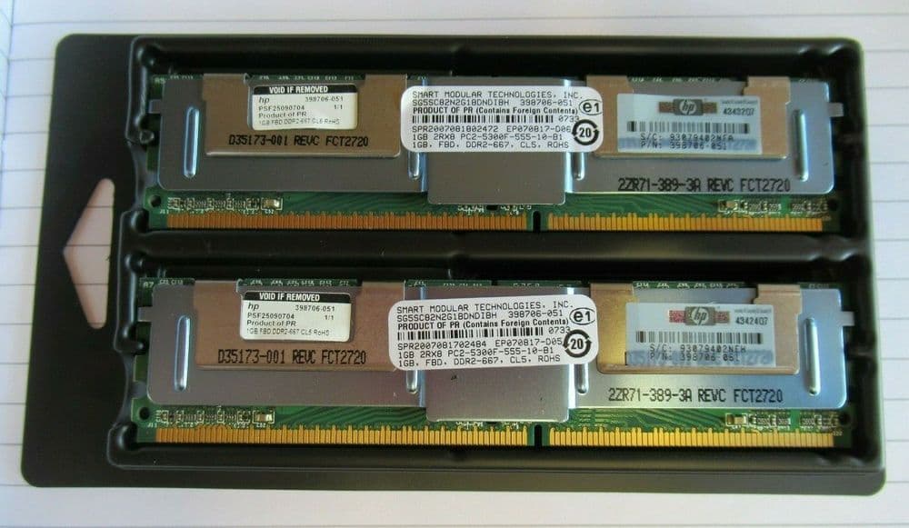 Smart SG5SC82N2G1BDNDIBH 398706-051 2GB 2x1GB PC2-5300 DDR2 ECC CL5 ...