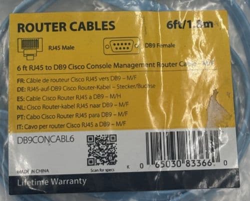 StarTech Male R45 to Female DB9 Cisco Console Router Cable M/F 6ft DB9CONCABL6