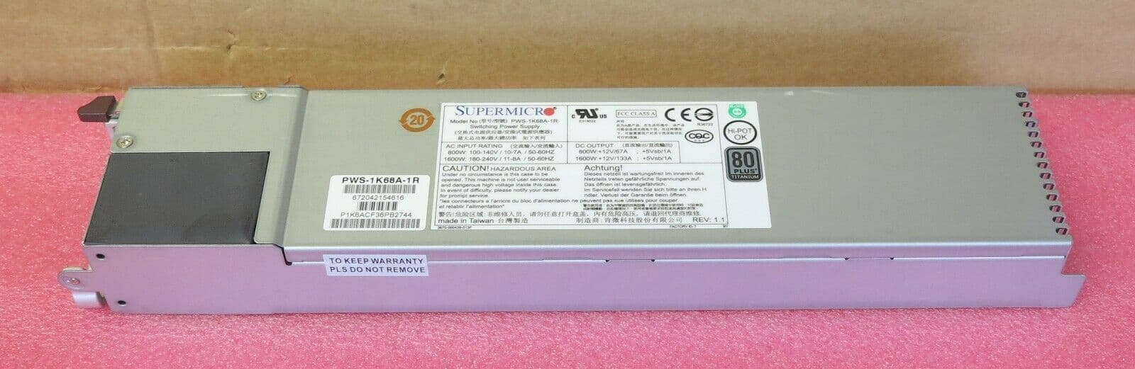 Supermicro 1600W 1U 80 Plus Titanium Redundant Power Supply PSU PWS ...