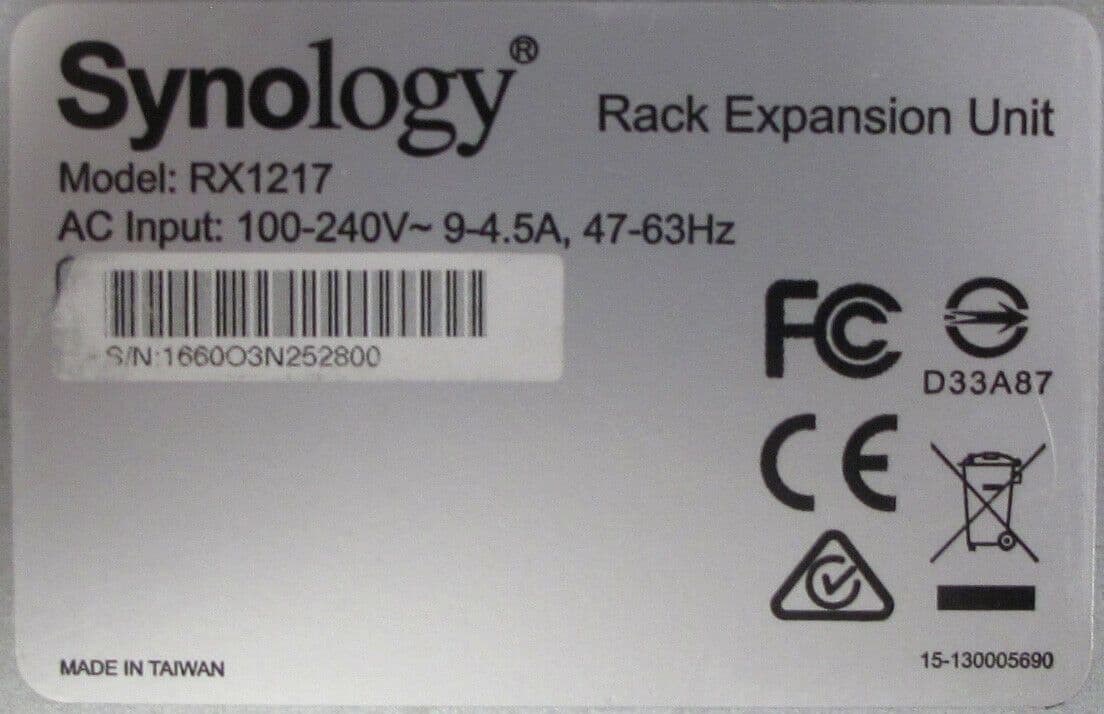 Synology RX1217 12 x 3 5" SATA Bays 2U Rack Expansion Unit Storage