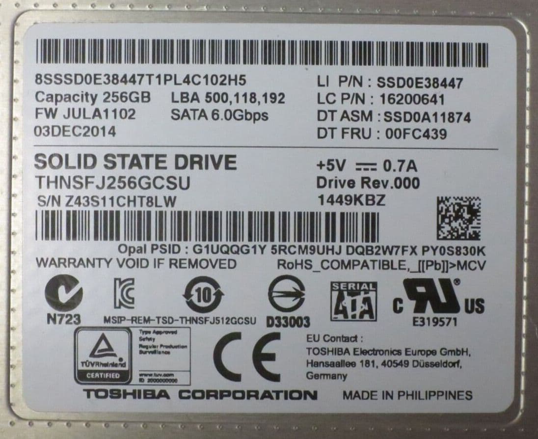 Toshiba 256?GB 25?SATA 19?nm MLC 7?mm、thnsnh256gcst4pagd ( 7?mm ) Toshiba THNSNH256GCST4PAGD 256Gb SATA-III 6.0Gbps 2.5-Inch