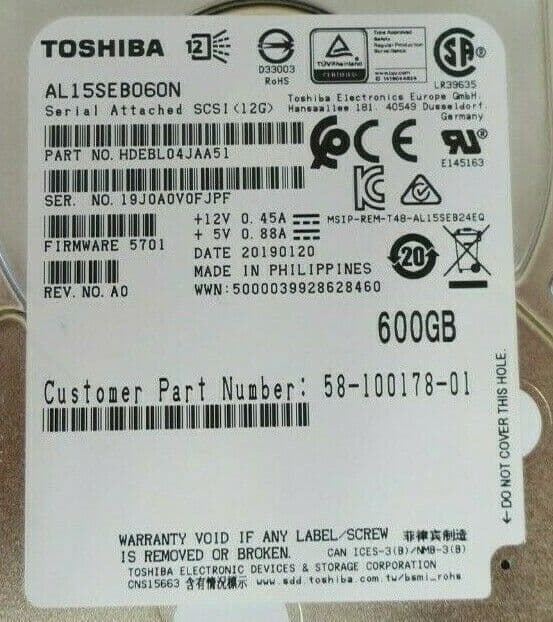 Disque Dur Toshiba 600GB SAS 10K 6G - 2.5" SFF Hot-Swap, Reconditionné