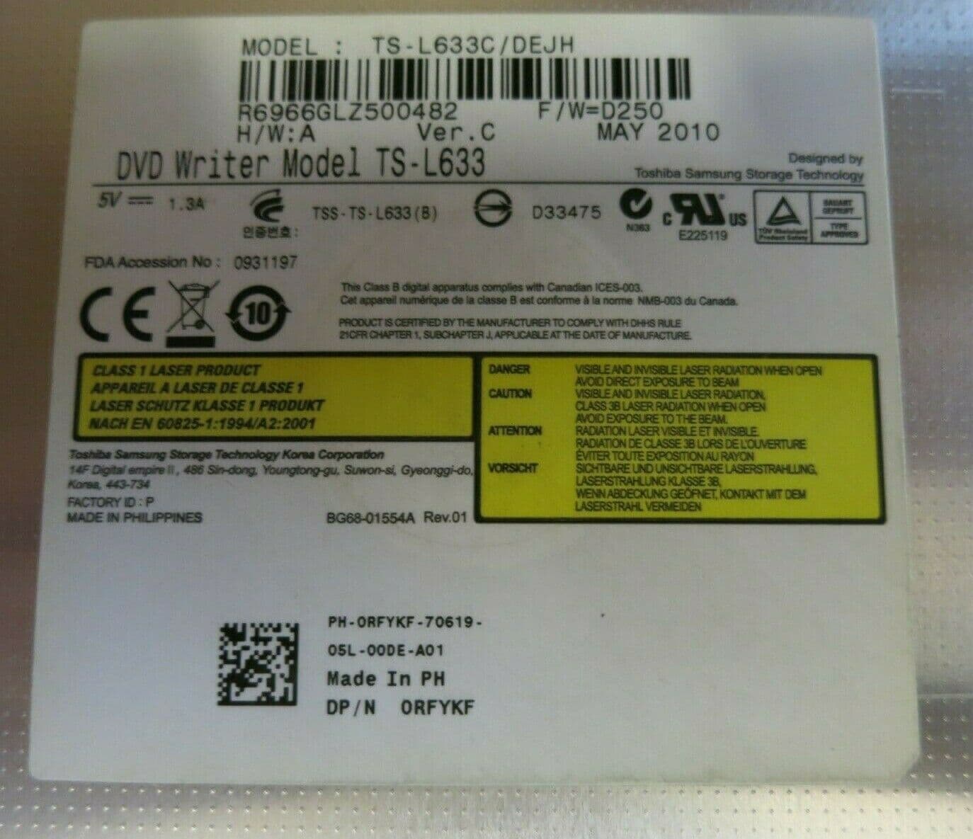 Toshiba TS-L633C 8x DVD /-RW DVD-RAM SATA 1 5Gbps 2MB Slim 5 25