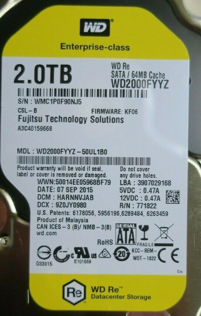 Western Digital Enterprise Grade WD 2TB 3 5" 7 2K SATA 6G HDD WD2000FYYZ