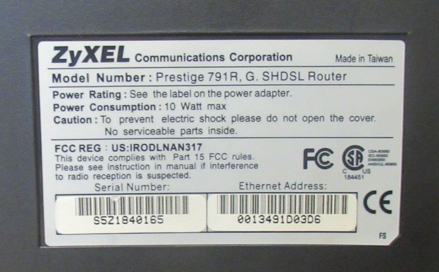 Zyxel 791R Prestige 700 Series Desktop DSL Modem Router AC Adapter
