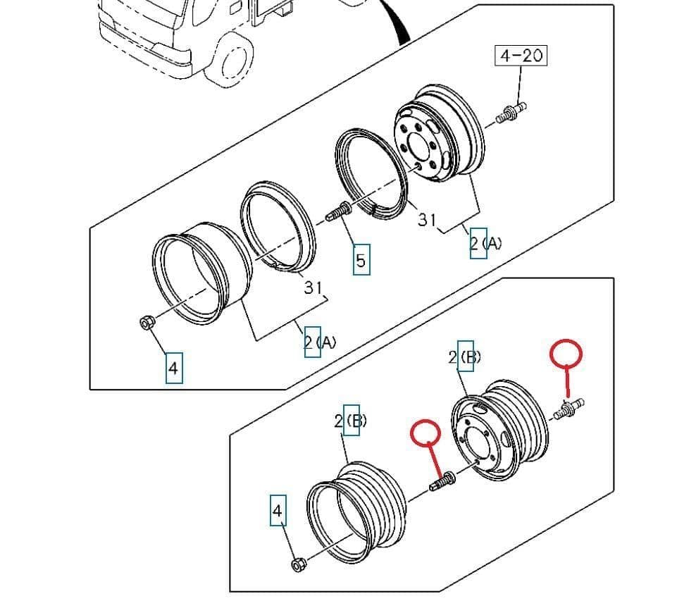 izu.ページ Isuzu NPR / NQR 4 8TD - 4HE1TC - 7 5T 1998-2005 - Rear Wheel Stud