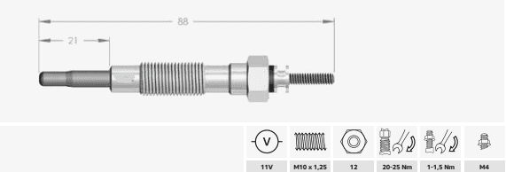 thumbnail image 2 of 6x You.S Glow Plugs For Nissan Patrol GR II 2.8L TD 1997-2000 (95 KW) – Y.S097 2 of 3