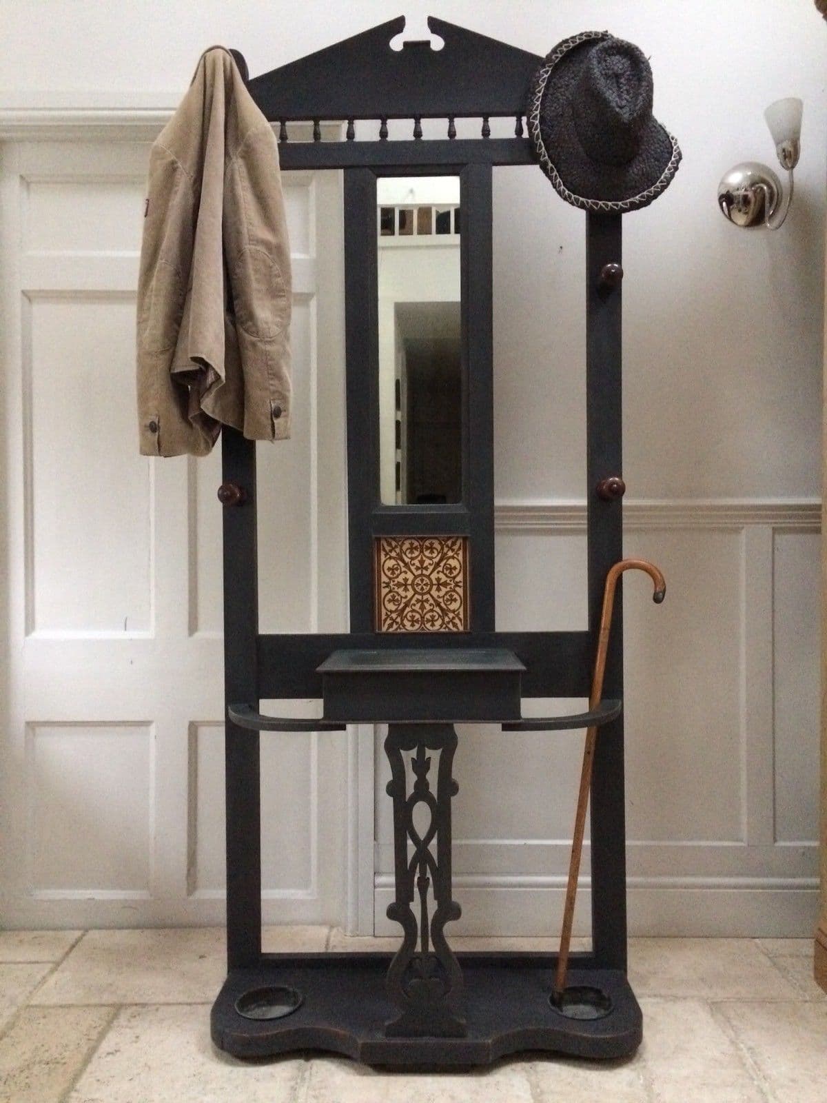 Hall Hat Rack Antique Black Painted Hall Stand Coat Hat Rack Hall Table with Mirror ...