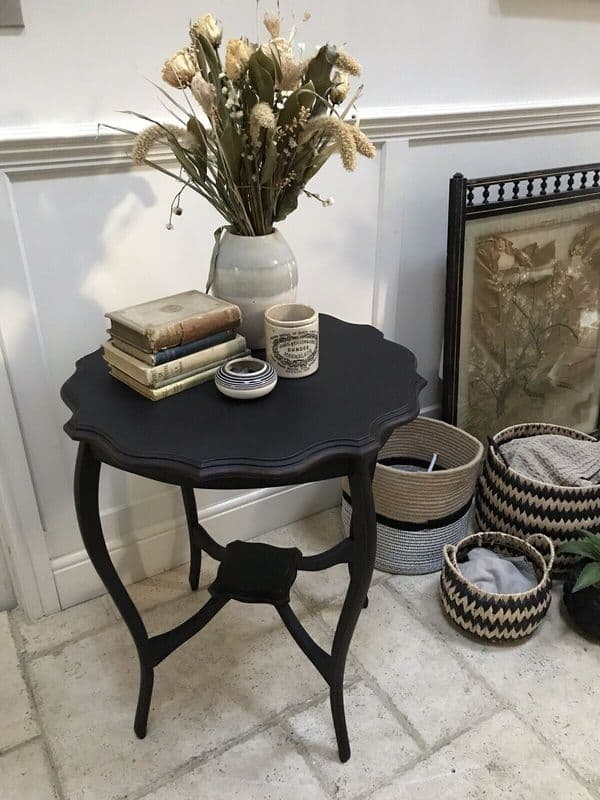 Antique Edwardian Black Painted Occasional Hall Side Lamp Table