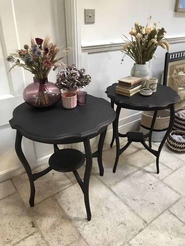 Antique Edwardian Black Painted Occasional Hall Side Lamp Table