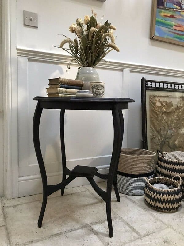 Antique Edwardian Black Painted Occasional Hall Side Lamp Table