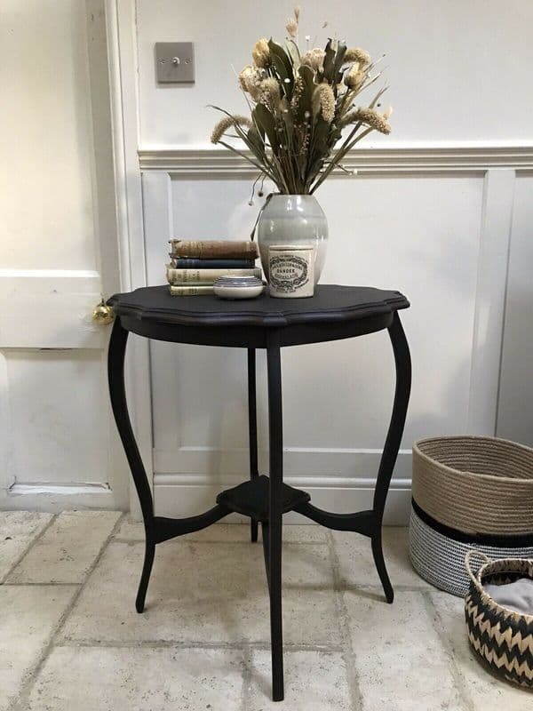 Antique Edwardian Black Painted Occasional Hall Side Lamp Table