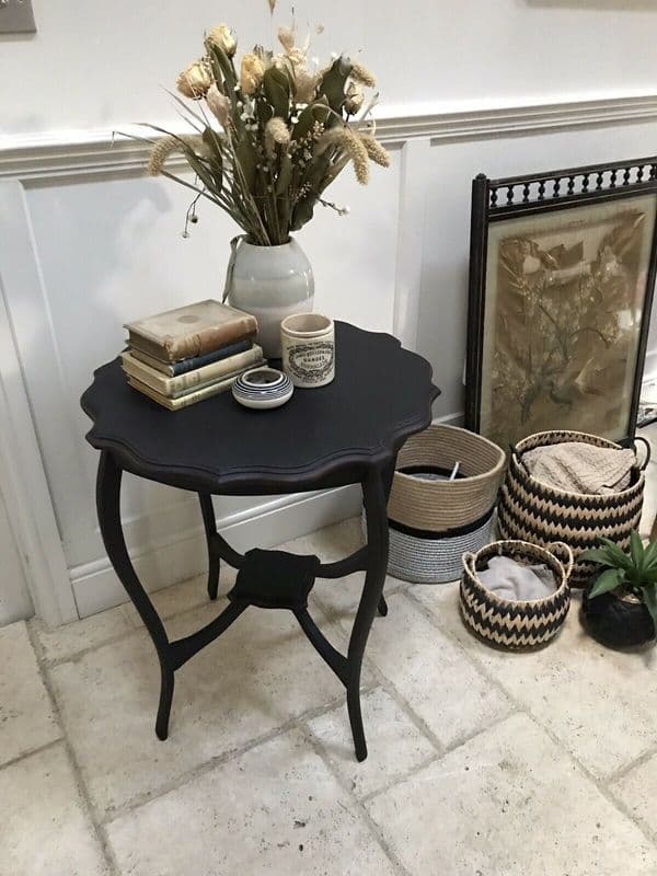 Antique Edwardian Black Painted Occasional Hall Side Lamp Table