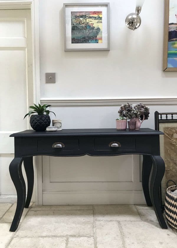 Black Painted French Style Reproduction Console Hall Dressing Writing Side Table