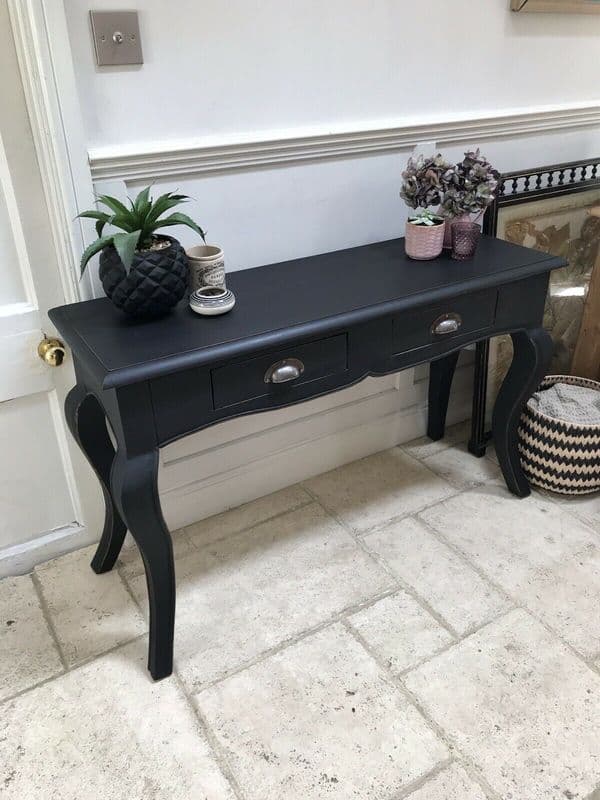 Black Painted French Style Reproduction Console Hall Dressing Writing Side Table