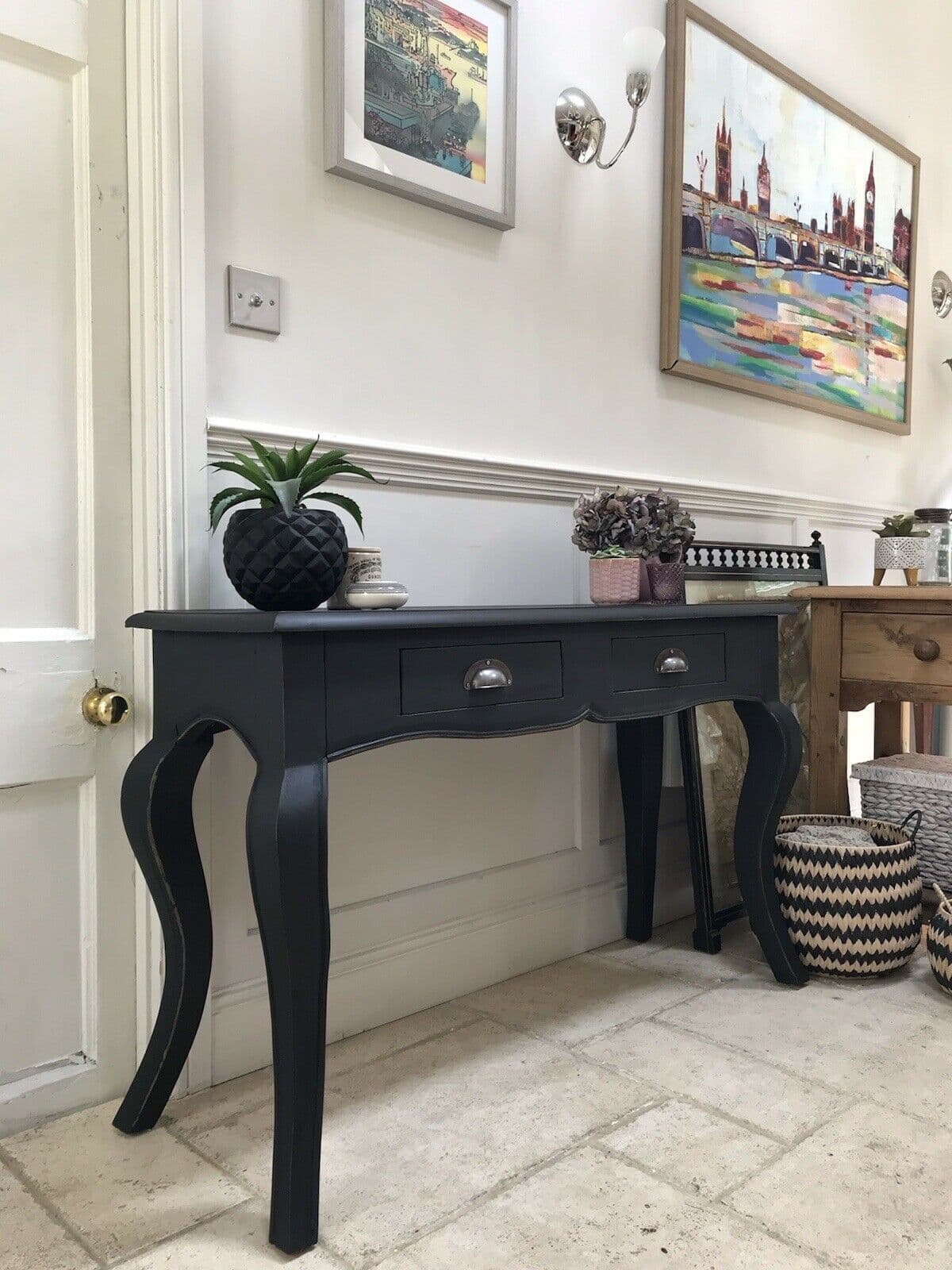 Dressing Table Repoduction Black Painted French Style Reproduction Console Hall Dressing Writing ...
