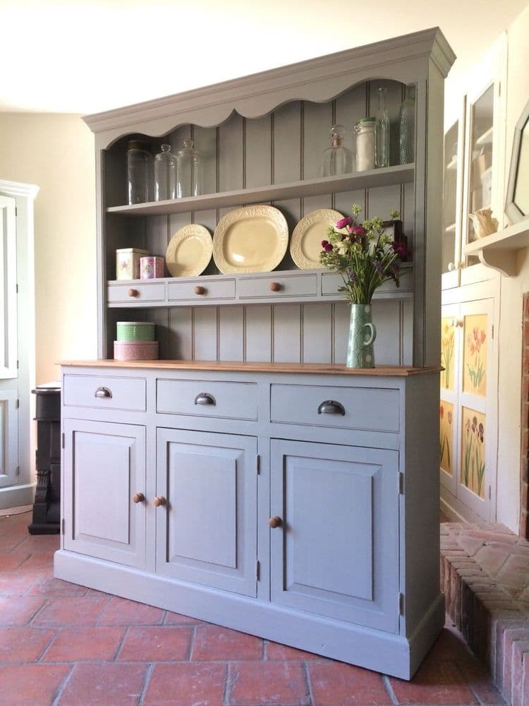 Hand Painted Solid Pine Painted Grey Welsh Dresser Sideboard Server
