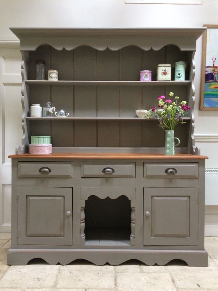 light grey welsh dresser Hand Painted Solid Pine Painted Sideboard Server Kennel Front short Ava