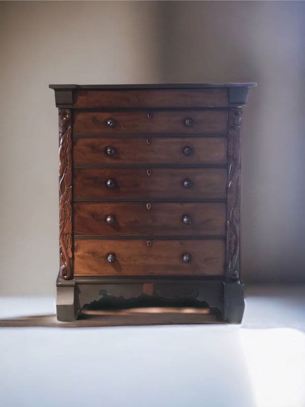 Huge Antique Mahogany Victorian Carved Scottish Black Painted Chest of Drawers