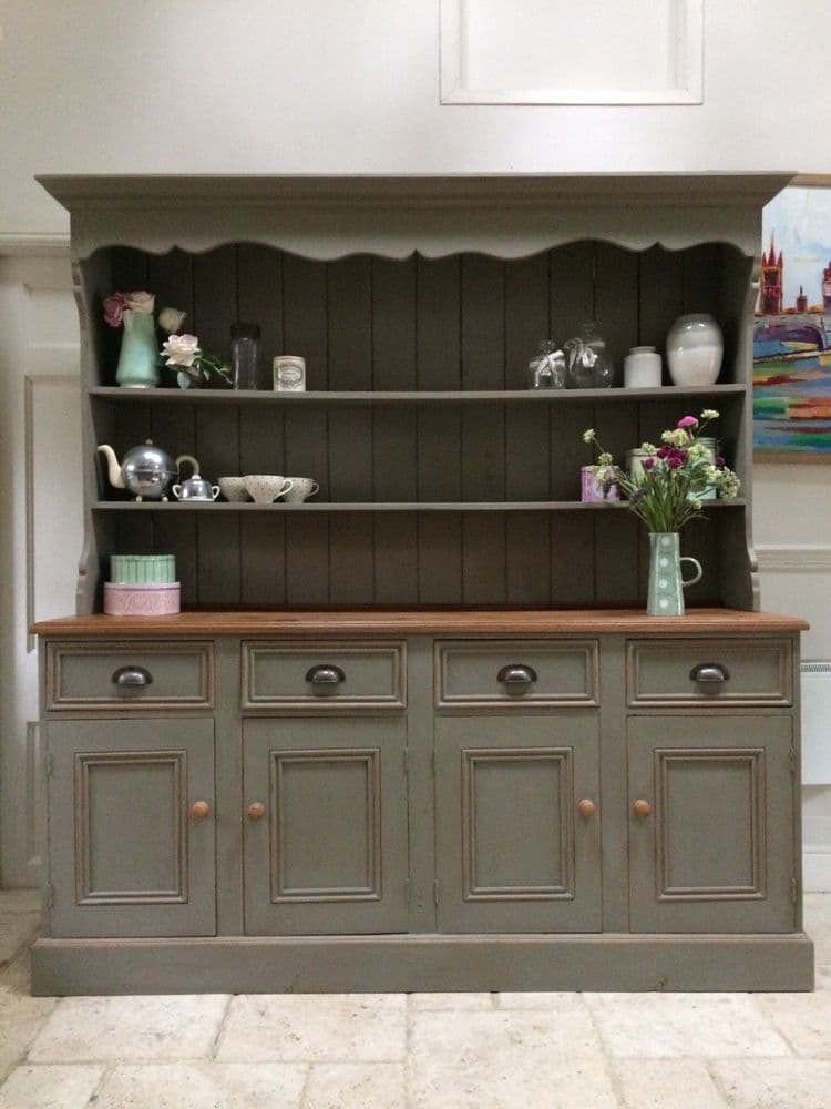 Large 6ft+ Hand Painted Solid Pine Painted Grey Welsh Dresser Sideboard  Server