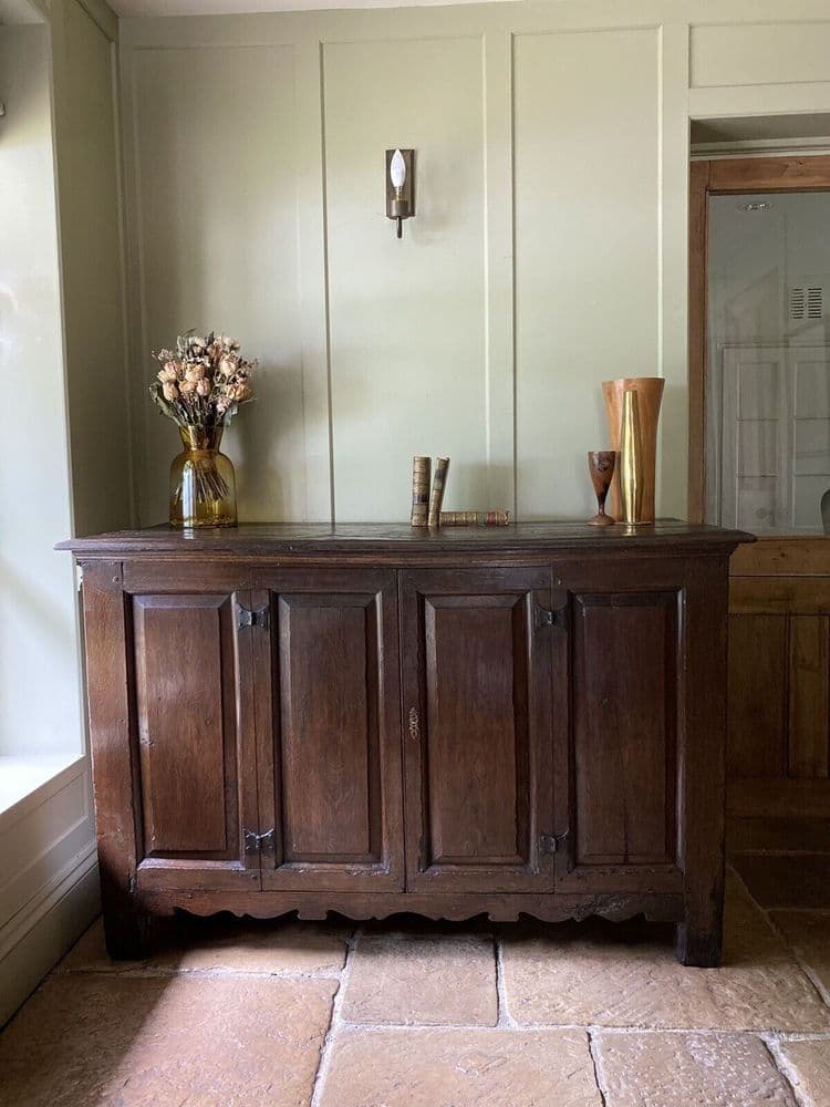 Large C18th Rustic Oak Coffer Chest Later Conversion To Cupboard
