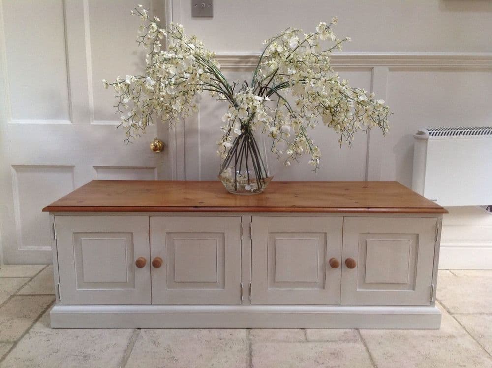 Rustic Pine Large Painted Low Sideboard In Annie Sloan Old White