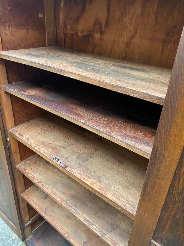 Tall Vintage Oak & Plywood School Larder Storage Cupboard